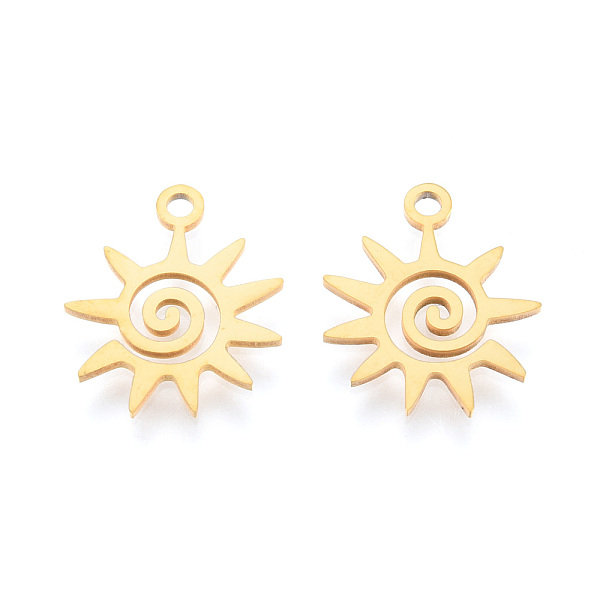 

PandaHall 201 Stainless Steel Charms, Laser Cut Pendants, Sun, Real 18K Gold Plated, 15x13x1mm, Hole: 1.5mm 201 Stainless Steel Sun