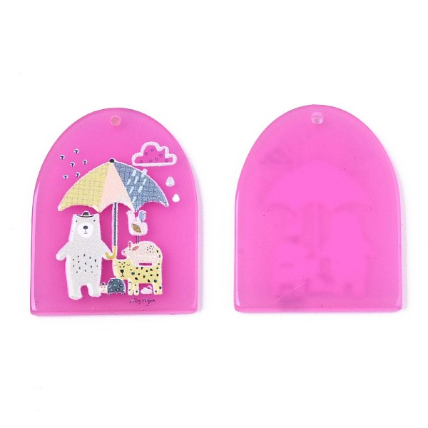 

PandaHall Translucent Cellulose Acetate(Resin) Pendants, 3D Printed, Half Oval with Bear, Magenta, 36x27.5x2.5mm, Hole: 1.5mm Cellulose..., Pink