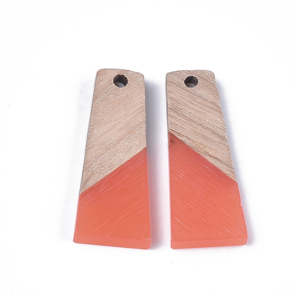 

PandaHall Resin & Wood Pendants, Trapezoid, Coral, 30x12x3mm, Hole: 2mm Resin+Wood Trapezoid Red