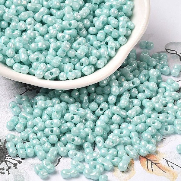

PandaHall Opaque Colours Luster Glass Seed Beads, Peanut, Turquoise, 6x3.5x3mm, Hole: 1mm, about 7258pcs/pound Glass Peanut Green