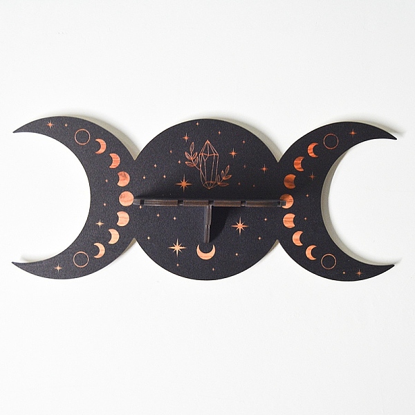 

PandaHall Black Crescent Moon Wooden Crystal Shelf Jewelry Candlestick Display Stand, Wall Mounted Decorations, with Snap Fastener, for Home...