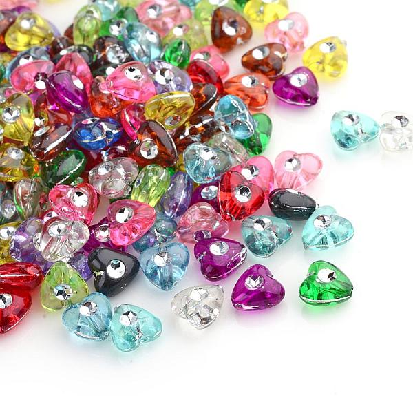 

PandaHall Plating Transparent Acrylic Beads, Silver Metal Enlaced, Heart, Mixed Color, 8x8x4.5mm, Hole: 1mm, about 3300pcs/500g Acrylic..., Multicolor