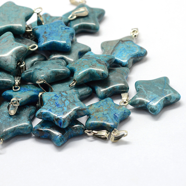 

PandaHall Star Dyed Natural Gemstone Pendants, with Platinum Tone Brass Findings, 22~23x20~24x5~7mm, Hole: 2x7mm Natural Agate Star