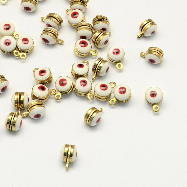 

PandaHall Golden Tone Brass Enamel Charms, Round with Eye, White, 10x7x6.5mm, Hole: 1mm Brass+Enamel Round White