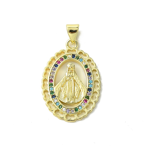 

PandaHall Real 18K Gold Plated Brass Micro Pave Random Color Cubic Zirconia Pendants, Oval with Virgin Mary Pattern Charms, Colorful...