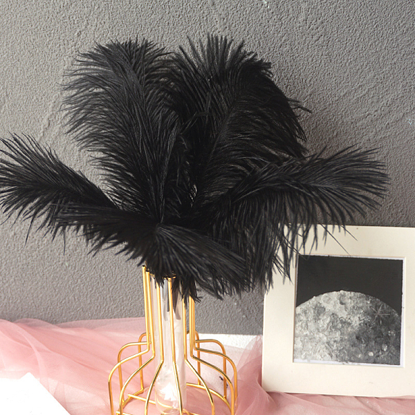 PandaHall Ostrich Feather Ornament Accessories, for DIY Costume, Hair Accessories, Backdrop Craft, Black, 200~250mm Feather Feather Black