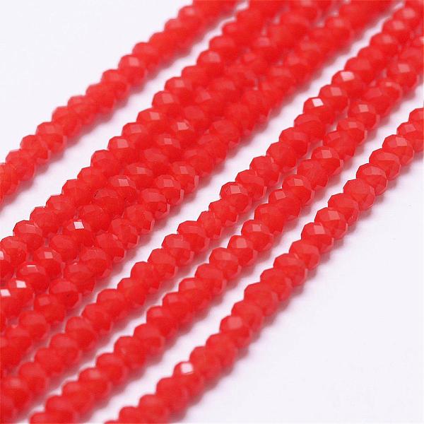 

PandaHall Opaque Glass Beads Strands, Faceted, Rondelle, Red, 2.5x1.5~2mm, Hole: 0.5mm, about 185~190pcs/strand, 13.7 inch~14.1 inch Glass...