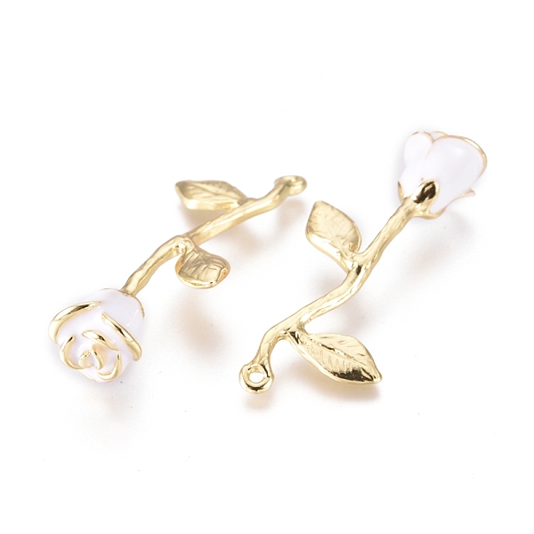 

PandaHall Alloy Pendants, with Enamel, Big Rose Flower, Golden, White, 38x17x9mm, Hole: 1.2mm Alloy+Enamel Flower White