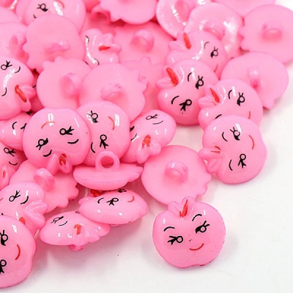 

PandaHall Acrylic Shank Buttons, 1-Hole, Dyed, Apple with Smile Face, Pink, 18x17x4mm, Hole: 3mm Acrylic Fruit Pink