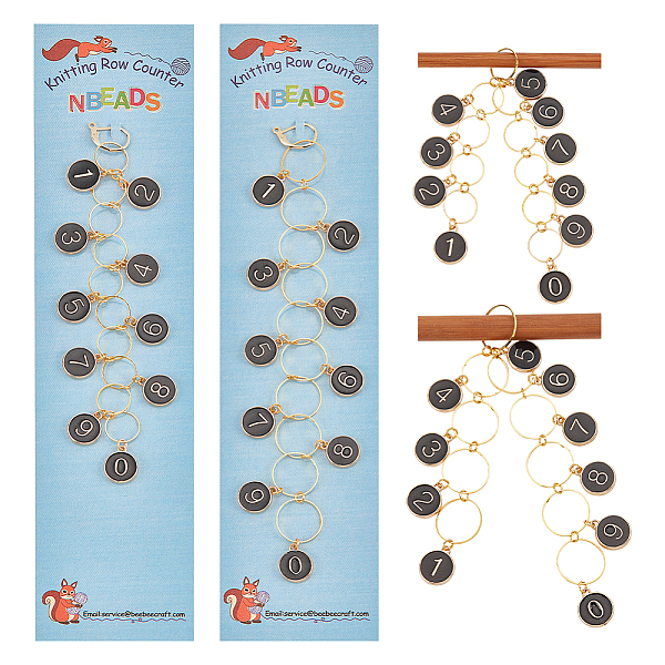 

PandaHall 2Pcs 2 Style Alloy Enamel Flat Round Charm Knitting Row Counter Chains, for Tracking Project Progress, Fit for Needles Up To..., Black