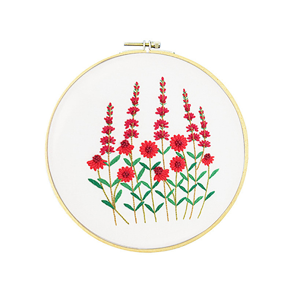 

PandaHall Embroidery Starter Kits, including Embroidery Fabric & Thread, Needle, Instruction Sheet, Flower, 290mm Cloth Flower