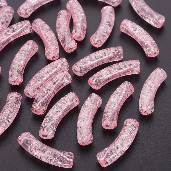 

PandaHall Transparent Crackle Acrylic Beads, Curved Tube, Pink, 32x8x10mm, Hole: 1.6mm, about 330pcs/500g Acrylic Tube Pink