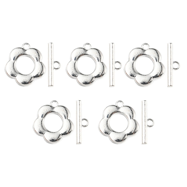 

PandaHall Alloy Toggle Clasps, Flower, Matte Silver Color, Flower: 14x13x2mm, Bar: 4x13x2mm, Hole: 1.2mm Alloy