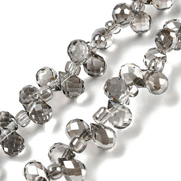 

PandaHall Electroplate Transparent Glass Beads Strands, Pearl Luster Plated, Faceted Teardrop, Top Drilled, Gray, 6x4mm, Hole: 0.8mm, about...