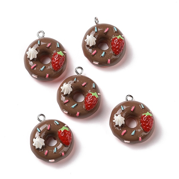 

PandaHall Opaque Resin Pendants, with Platinum Tone Iron Loops, Donut, Coconut Brown, 25x22x13.5mm, Hole: 2mm Resin Donut