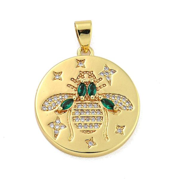 

PandaHall Real 18K Gold Plated Brass Micro Pave Cubic Zirconia Pendants, with Glass, Flat Round with Bees, Colorful, 27.5x24.5x3.5mm, Hole..., Multicolor