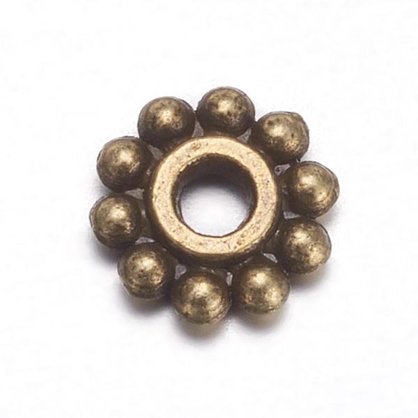 PandaHall Gear Tibetan Style Alloy Spacer Beads, Lead Free & Cadmium Free & Nickel Free, Flower, Antique Bronze, 6.5mm, Hole: 2mm Alloy Gear