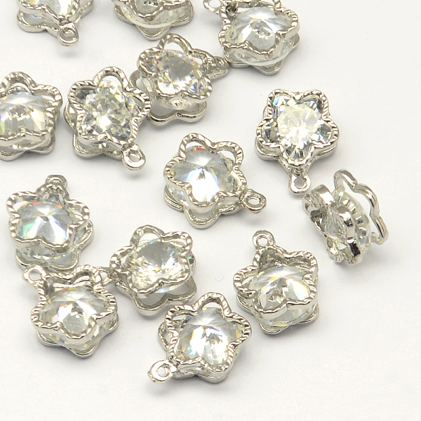 

PandaHall Flower Alloy Charms, with Cubic Zirconia, Platinum, 12x9x5mm, Hole: 1mm Cubic Zirconia Flower