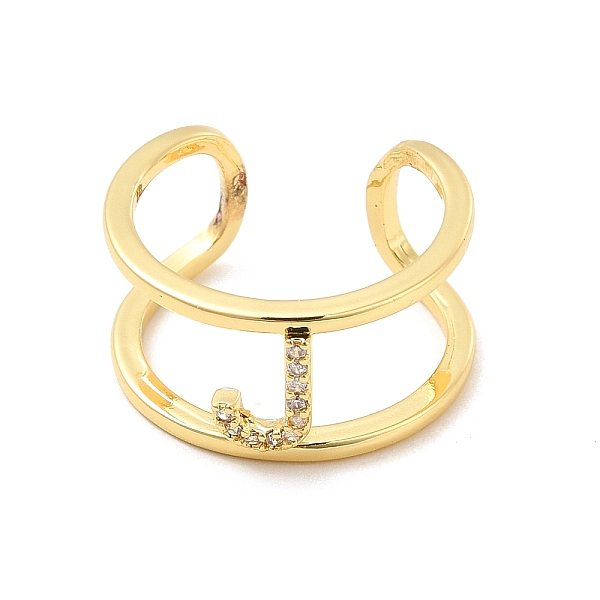 

PandaHall Clear Cubic Zirconia Initial Letter Open Cuff Ring, Real 18K Gold Plated Brass Double Line Ring for Women, Lead Free & Cadmium...
