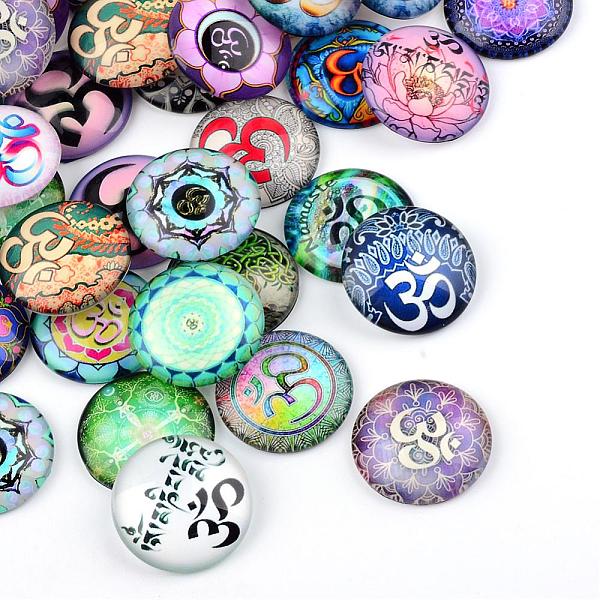 

PandaHall Yoga Theme Glass Cabochons, for DIY Projects, Half Round/Dome, Mixed Color, 25x6mm Glass Half Round Multicolor