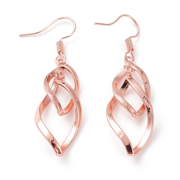 

PandaHall Brass Dangle Earrings, Twist Rhombus, Rose Gold, 51mm, Pin: 0.6mm Brass
