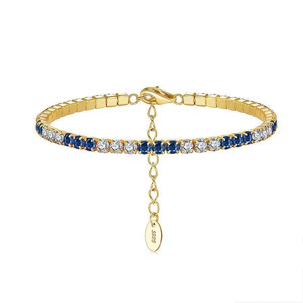 

PandaHall Real 14K Gold Plated 925 Sterling Silver Link Chain Bracelet, Cubic Zirconia Tennis Bracelets, with S925 Stamp, Dark Blue, 6-5/8...