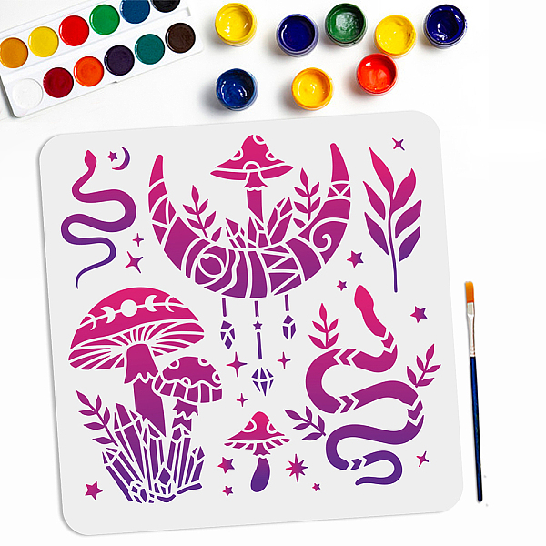 

PandaHall MAYJOYDIY US 1Pc PET Hollow Out Drawing Painting Stencils, with 1Pc Art Paint Brushes, for DIY Scrapbook, Photo Album, Mushroom...