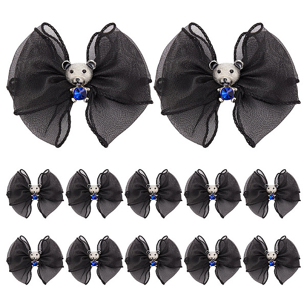 

PandaHall GORGECRAFT 12Pcs Bow Shoe Clips Bowknot Patches Applique Hat Dress Shoes Charms Bear Rhinestones Crystal Buckle Removable Shoes..., Black