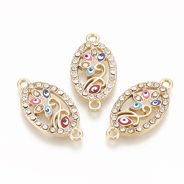 

PandaHall Alloy Rhinestone Links connectors, with Enamel, Oval with Evil Eye, Light Gold, 26x13.5x2.5mm, Hole: 1.8mm Alloy Rhinestone+Enamel..., Clear