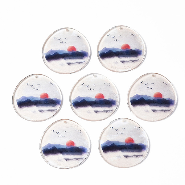 

PandaHall Transparent Printed Acrylic Pendants, Teardrop with Mountain, Colorful, 40x38.5x2.5mm, Hole: 1.5mm Acrylic Teardrop