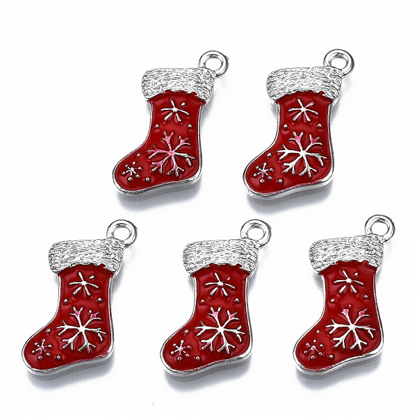

PandaHall Alloy Enamel Pendants, Cadmium Free & Lead Free, Platinum, Christmas Sock, FireBrick, 19x14x2mm, Hole: 1.8mm Alloy+Enamel..., Red