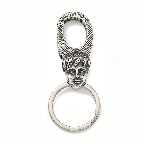 

PandaHall Tibetan Style 316 Surgical Stainless Steel Fittings with 304 Stainless Steel Key Ring, Child Face, Antique Silver, 71mm 316...