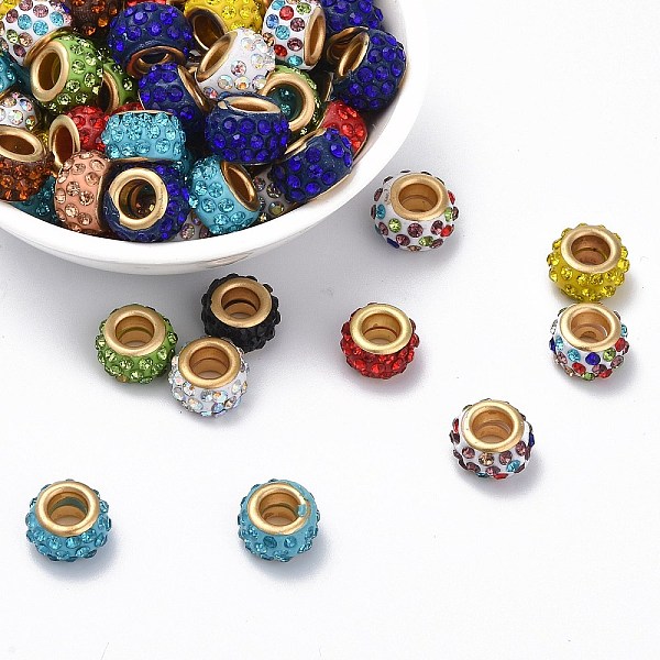 

PandaHall Polymer Clay Rhinestone European Beads, with Golden Tone Brass Double Cores, Large Hole Beads, Rondelle, Mixed Color, 11x7mm, Hole..., Multicolor