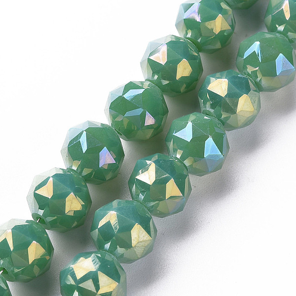 

PandaHall Electroplate Glass Beads Strands, AB Color Plated, Faceted Round, Green, 10x9.5mm, Hole: 1.2mm, about 60pcs/strand, 21.65...