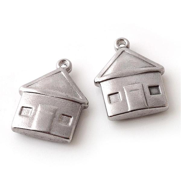 PandaHall 201 Stainless Steel Pendants, House, Stainless Steel Color, 18.5x14.5x3.5mm, Hole: 1.5mm 201 Stainless Steel Building