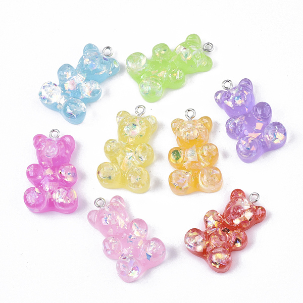 

PandaHall Transparent Resin Pendants, with Shell Chip & Iron Loop, Hologram Style, Platinum, Bear, Mixed Color, 32x19x8~9mm, Hole: 2mm..., Multicolor