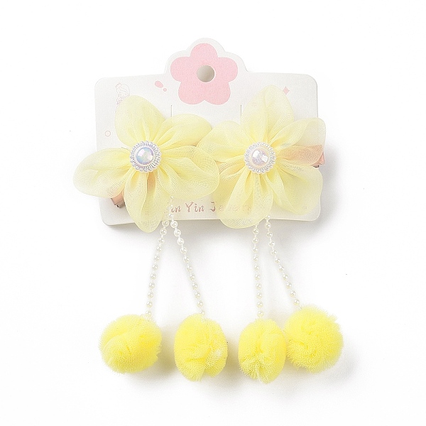 

PandaHall Flower Cloth Metallic Alligator Hair Clips, with Acrylic Beads, Flower, Children's Day Jewelry, Yellow, 105x50x15~16mm, 2pcs/card...