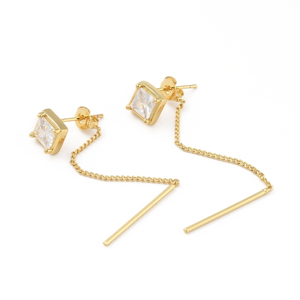

PandaHall Clear Cubic Zirconia Rhombus with Tassel Front Back Stud Earrings, Brass Long Drop Earrings for Women, Cadmium Free & Lead Free...
