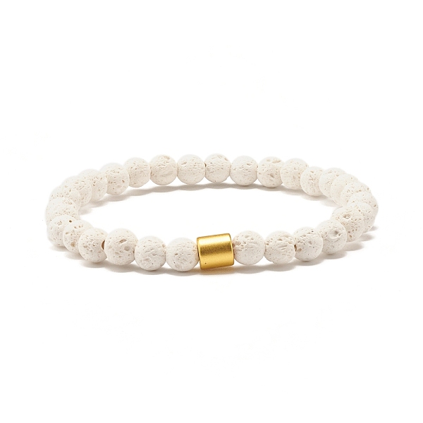 

PandaHall Natural Lava Rock(Dyed) Round Beaded Stretch Bracelet with Column Synthetic Hematite, Oil Diffuser Power Stone Jewelry for Women..., White