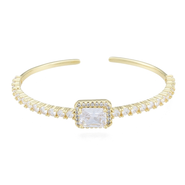

PandaHall Cubic Zirconia Rectangle Open Cuff Bangle, Real 18K Gold Plated Brass Jewelry for Women, Clear, Inner Diameter: 1-3/4x2-1/4 inch...