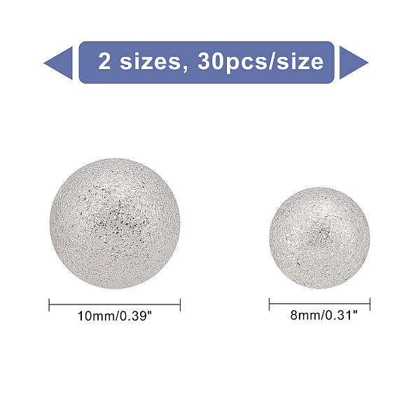 

PandaHall Unicraftale 304 Stainless Steel Textured Beads, No Hole/Undrilled, Round, Stainless Steel Color, 8~10mm, 60pcs/box 304 Stainless...