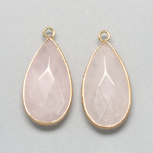 

PandaHall Natural Rose Quartz Pendants, with Golden Tone Brass Findings, Faceted, Teardrop, Pink, 32.5~33x16x6mm, Hole: 2.5mm Rose Quartz...