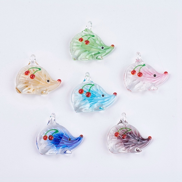 

PandaHall Handmade Lampwork Big Pendants, Large Hole Pendants, Hedgehog with Cherry, Mixed Color, 40~41x43~44x11~12mm, Hole: 5~6mm Lampwork..., Multicolor