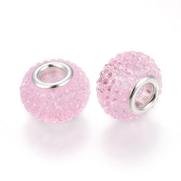 

PandaHall Resin Rhinestone European Beads, with Silver Color Plated Brass Cores, Large Hole Beads, Rondelle, Berry Beads, Pearl Pink...