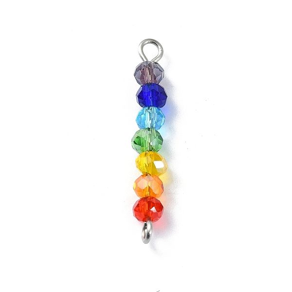 

PandaHall Electroplated Colorful Faceted Glass Rondelle Beaded Connector Charms, Chakra Links with 304 Stainless Steel Double Loops...