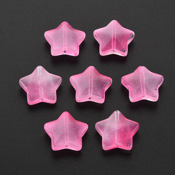 

PandaHall Two Tone Transparent Spray Painted Glass Beads, Star, Hot Pink, 12.5x13x5mm, Hole: 1mm Glass Star