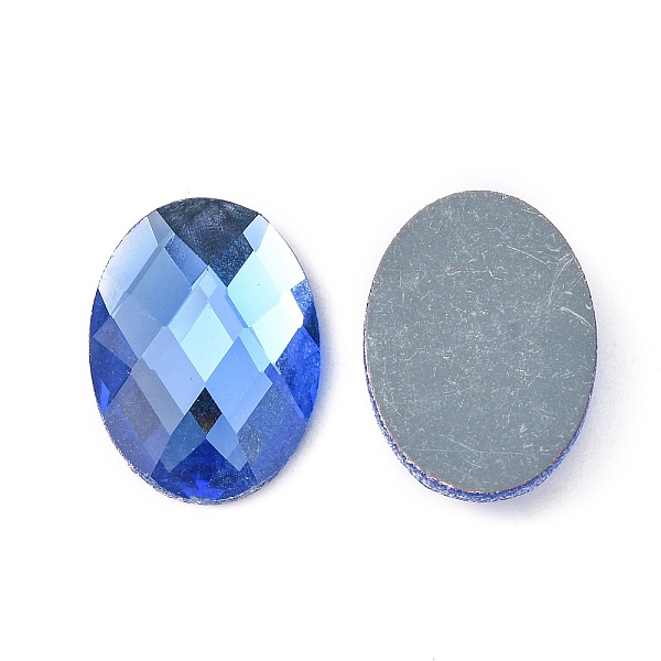 

PandaHall Electroplate Glass Cabochons, Flat Back & Back Plated, Faceted, Oval, Dodger Blue, 18x13x3~5mm Glass Rhinestone Oval Blue