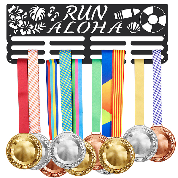 

PandaHall Fashion Iron Medal Hanger Holder Display Wall Rack, with Screws, Sports Theme with Word Run Aloha, Football Pattern, 150x400mm...