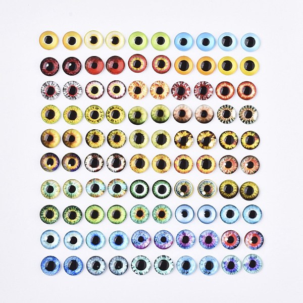 

PandaHall Flat Back Glass Cabochons, Dome/Half Round with Dragon Eye Pattern, Mixed Color, 10x4mm, 2pcs/color, 50 colors, 100pcs/bag..., Multicolor