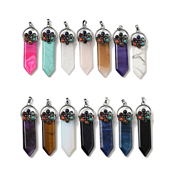 

PandaHall Natural & Synthetic Gemstone Big Pendants, Sword Charm, with Antique Silver Tone Brass Findings, Cadmium Free & Lead Free...